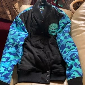 Pink dolphin blue camo bomber jacket